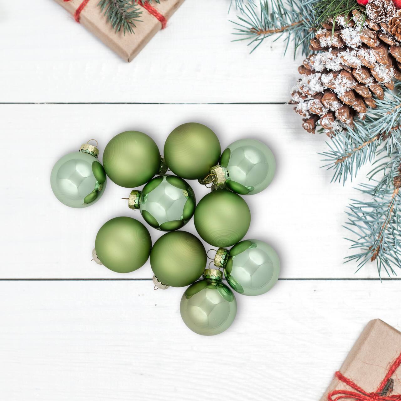 10ct. 2" Grass Green 2-Finish Glass Ball Ornaments